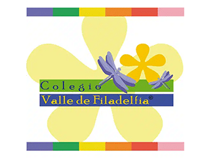 Colegio Valle de Filadelfia logo with dragonflies and yellow flower design