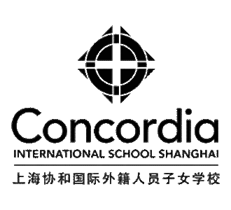 Concordia International School Shanghai logo with geometric cross emblem and bilingual text