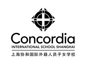 Concordia International School Shanghai logo with geometric cross emblem and bilingual text