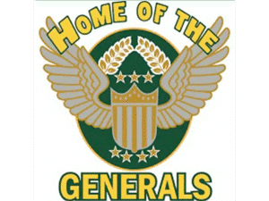 Home of the Generals school logo with golden wings and shield emblem