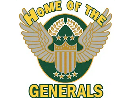 Home of the Generals Logo Home of the Generals school logo with golden wings and shield emblem