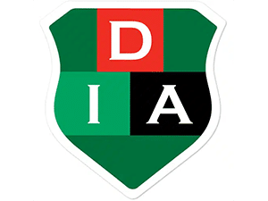 DIA school crest with red, green, and black shield design