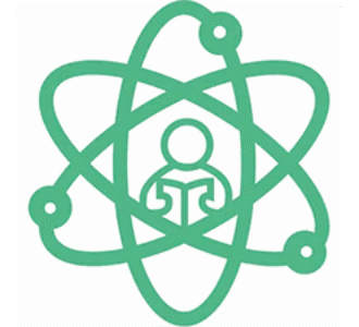 Logo of Escola Estadual Deputado Pedro Costa featuring a person reading inside an atomic symbol, representing knowledge, science, and education.