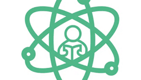 Logo of Escola Estadual Deputado Pedro Costa featuring a person reading inside an atomic symbol, representing knowledge, science, and education.