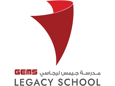 GEMS Legacy School Logo GEMS Legacy School logo with red abstract shape and bilingual English Arabic text