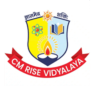 CM Rise Vidyalaya logo with shield showing book, atom, and lamp symbols