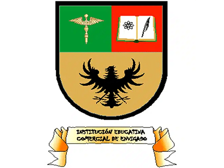 Institución Educativa Comercial de Envigado school crest with eagle, book, and quill