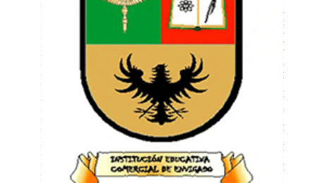 Institución Educativa Comercial de Envigado school crest with eagle, book, and quill