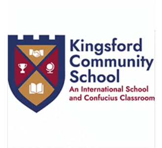 Kingsford Community School logo with shield and educational icons