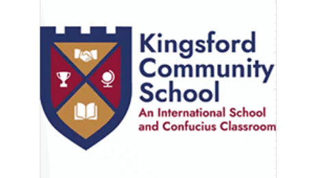 Kingsford Community School logo with shield and educational icons