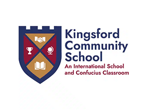 Kingsford Community School logo with shield and educational icons