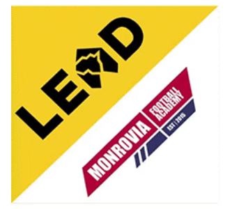 LEAD Monrovia Football Academy logo with yellow and white background and bold text