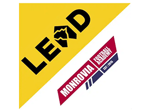 LEAD Monrovia Football Academy logo with yellow and white background and bold text
