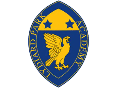 Lydiard Park Academy logo with golden eagle and two stars on blue and yellow shield