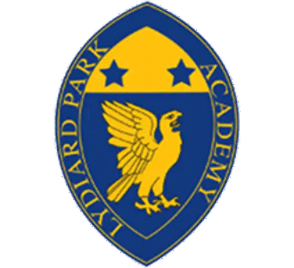 Lydiard Park Academy logo with golden eagle and two stars on blue and yellow shield