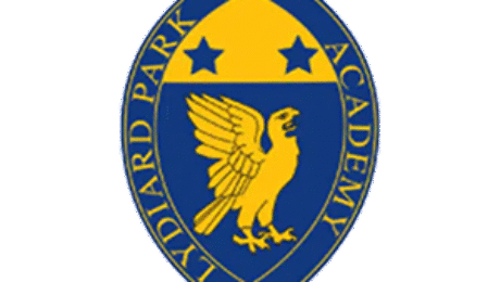 Lydiard Park Academy logo with golden eagle and two stars on blue and yellow shield