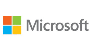 Microsoft logo featuring four coloured squares in red, green, blue, and yellow.