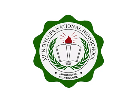 Muntinlupa National High School logo with open book, torch, and laurel wreath