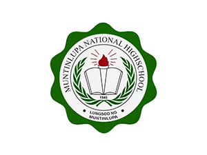 Muntinlupa National High School logo with open book, torch, and laurel wreath