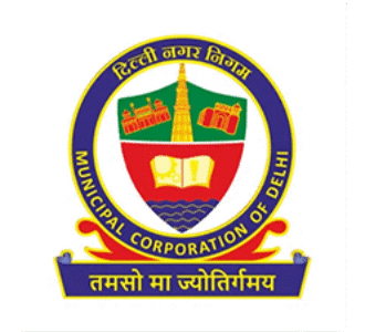 Emblem of the Municipal Corporation of Delhi featuring landmarks and symbols of education, representing Nagar Nigam Pratibha Baalika Vidhyalaya.