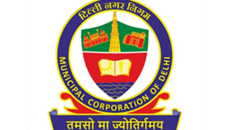 Emblem of the Municipal Corporation of Delhi featuring landmarks and symbols of education, representing Nagar Nigam Pratibha Baalika Vidhyalaya.