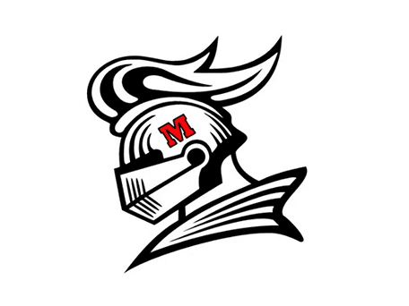 Knight Helmet School Logo School logo featuring a knight helmet with red letter M on the visor