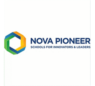 Nova Pioneer logo with colourful geometric hexagon and tagline Schools for Innovators and Leaders