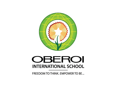 Oberoi International School – Freedom to Think, Empower to Be Logo of Oberoi International School in Mumbai, India, featuring a star-shaped flower within a globe, symbolizing growth, knowledge, and global learning.