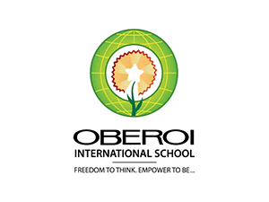 Logo of Oberoi International School in Mumbai, India, featuring a star-shaped flower within a globe, symbolizing growth, knowledge, and global learning.