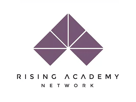 Rising Academy Network logo with purple geometric triangle design