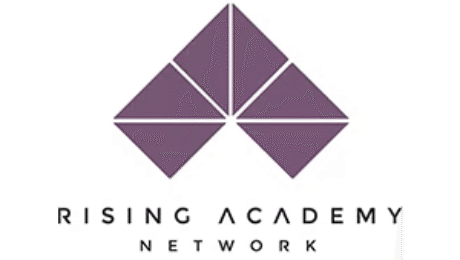 Rising Academy Network logo with purple geometric triangle design