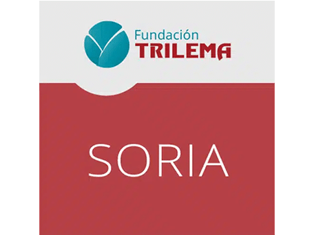 Fundación Trilema Soria logo with blue circular emblem and red background