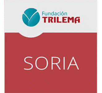 Fundación Trilema Soria logo with blue circular emblem and red background