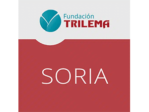 Fundación Trilema Soria logo with blue circular emblem and red background