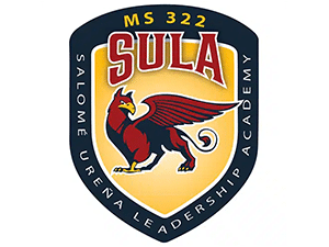 Logo of Community School Salomé Ureña Leadership Academy MS 322 (SULA), featuring a red and gold griffin symbol representing strength, leadership, and unity.