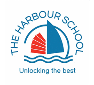 The Harbour School logo with blue and red sailboat design and tagline Unlocking the Best