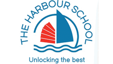 The Harbour School logo with blue and red sailboat design and tagline Unlocking the Best