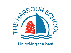 The Harbour School logo with blue and red sailboat design and tagline Unlocking the Best