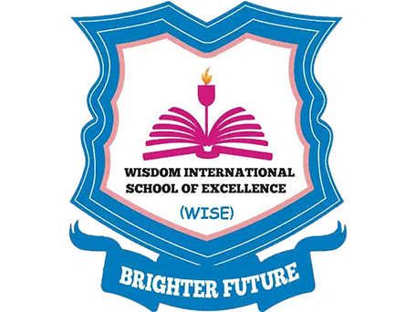 Wisdom International School of Excellence Logo Wisdom International School of Excellence logo with open book, flame, and blue shield design
