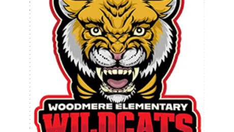 Woodmere Elementary Wildcats logo featuring fierce wildcat mascot in yellow and black with red text