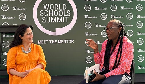 Two mentors in conversation during the Meet the Mentor session at the World Schools Summit.