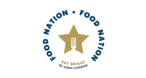 Food Nation logo featuring a gold star with a fork in the centre, surrounded by the words Food Nation and the tagline Eat Right by Adam Castillo