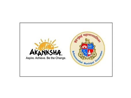 Akanksha logo with sun graphic and motto “Aspire. Achieve. Be the Change.” alongside the Brihanmumbai Municipal Corporation emblem