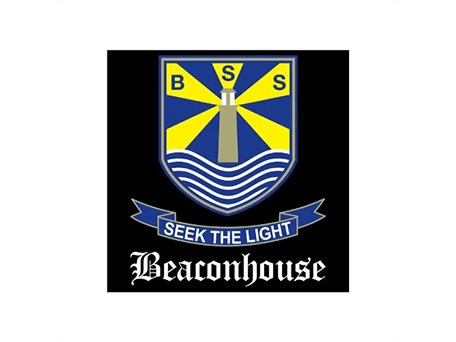 Beaconhouse school crest logo with lighthouse, waves, and motto “Seek the Light”
