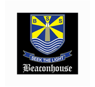Beaconhouse school crest logo with lighthouse, waves, and motto “Seek the Light”