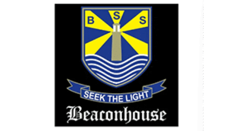 Beaconhouse school crest logo with lighthouse, waves, and motto “Seek the Light”