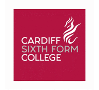 Cardiff Sixth Form College logo with white flame emblem on red background