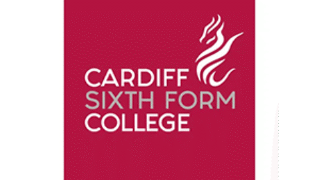 Cardiff Sixth Form College logo with white flame emblem on red background