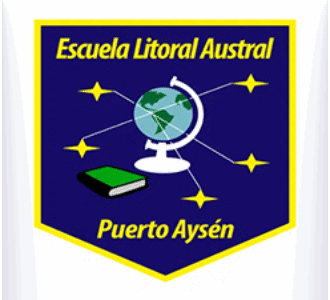 Escuela Litoral Austral Puerto Aysén logo with globe, book, and stars