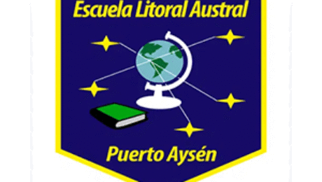 Escuela Litoral Austral Puerto Aysén logo with globe, book, and stars
